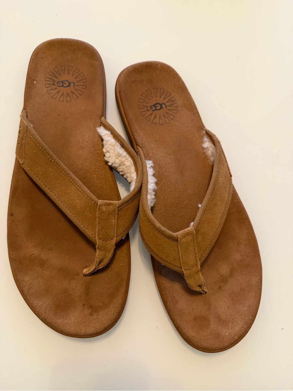 UGG Mens Chestnut Suede Shearling Thong Sandals